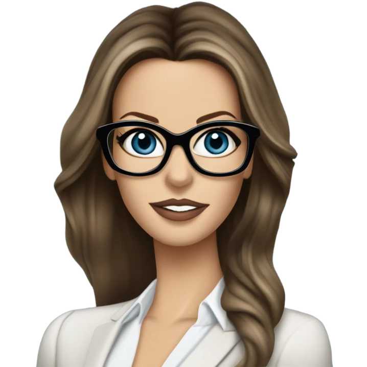 Realistic classy photo Kate Beckinsale blue eyes wearing glasses in a business meeting high fashion  emoji