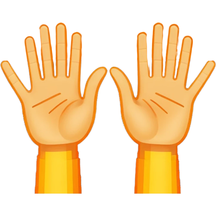 Pixel art emoji, two hands up, 8-bit style, energetic yellow and orange glow, simple white background, iconic dance music aesthetic. emoji