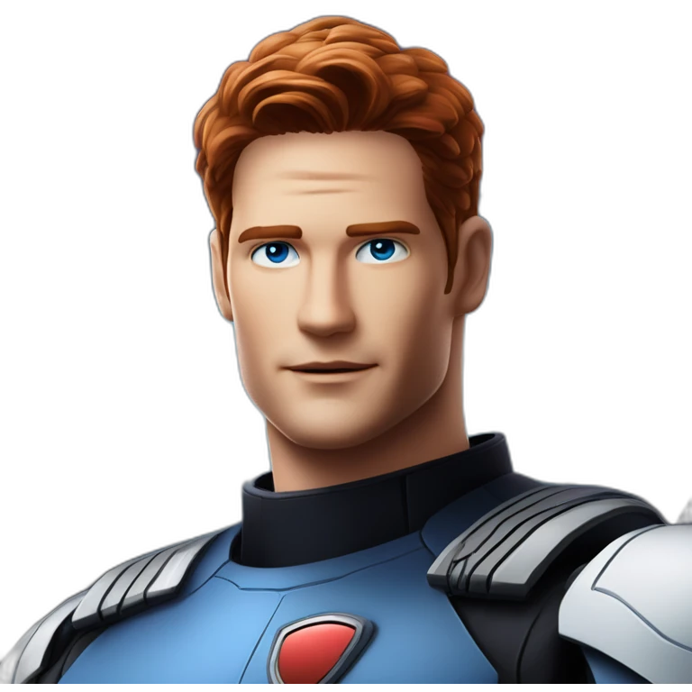 Ryan mcpartlin Space captain Blue eyes neat slicked back red hair handsome chiselled jaw sharp cheekbones emoji