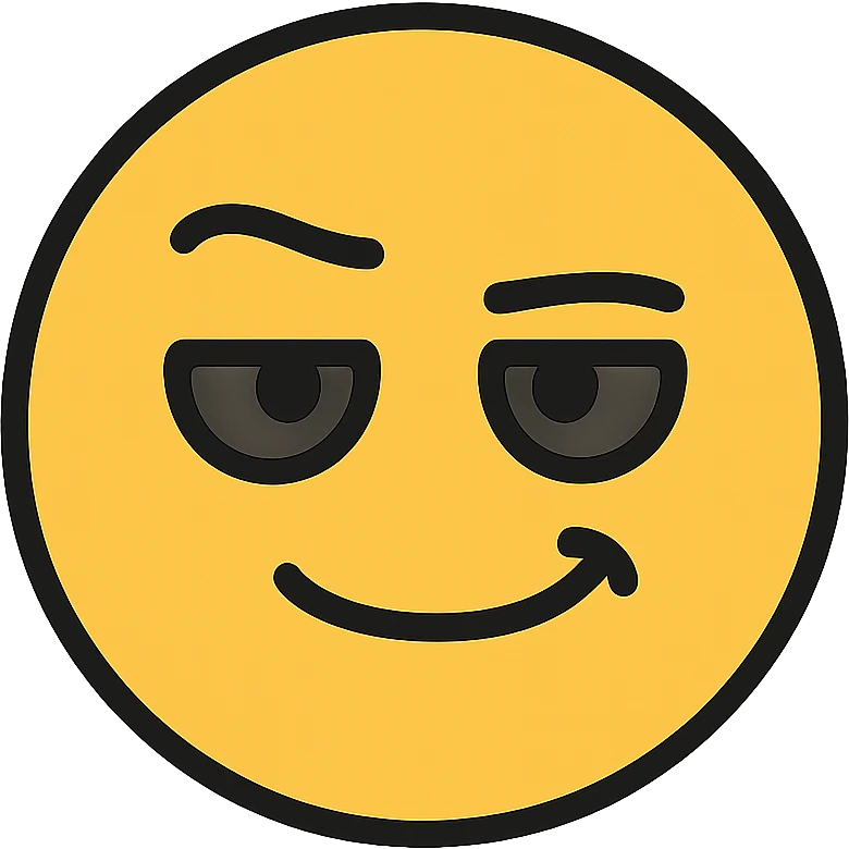 funny face with one raised eyebrow and smirk emoji
