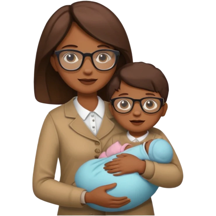 Brown lady with glasses holding a baby with a man standing next to her emoji