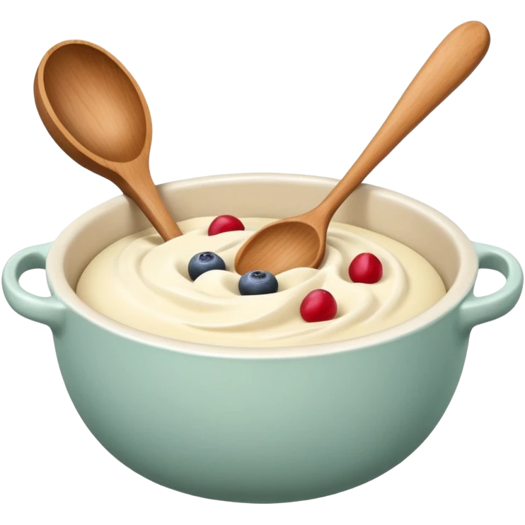 A cream ceramic baking bowl with a wooden spoon in it emoji
