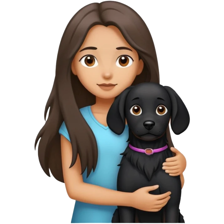 A long-haired girl is holding a big black dog with standing ears emoji
