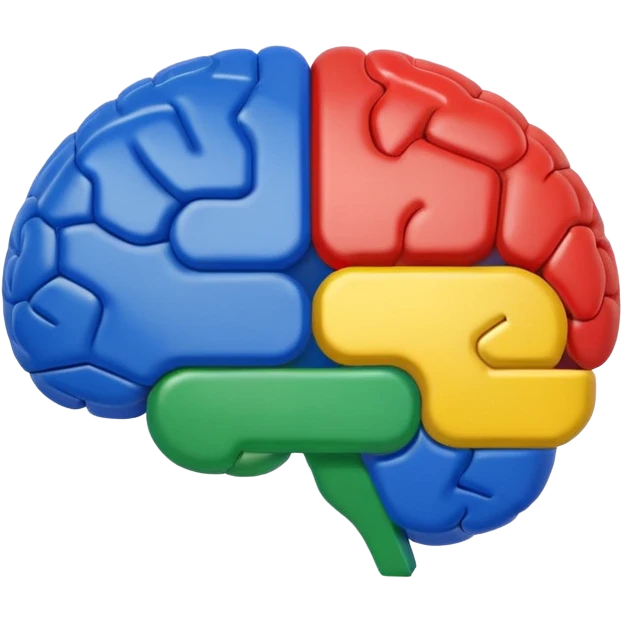 brain shaped like the Google logo, using Google brand colors, no text emoji