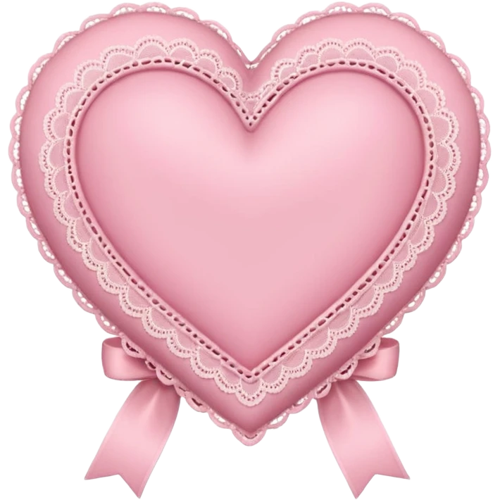 cute baby pink colored heart with lace trimming and with a lace ribbon on the left top, tilted a bit emoji