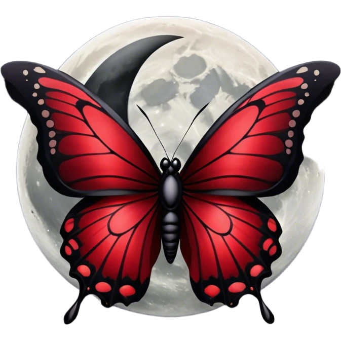 Gothic-style butterfly with dark red silk wings, and a black moon in the background emoji