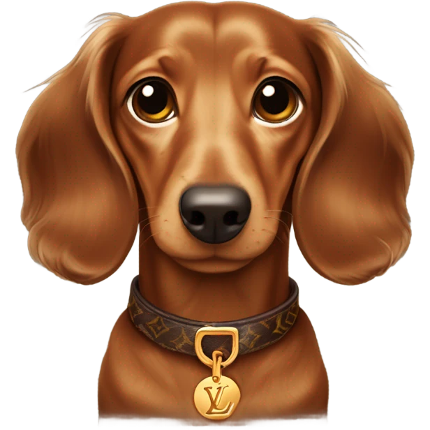 Brown long haired dachs with Brown nose and light Brown eyes with Louis Vuitton collar emoji