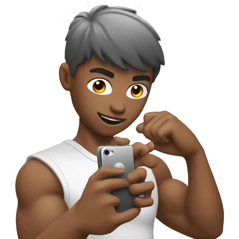 muscular boy with a smartphone taking a video of himself emoji