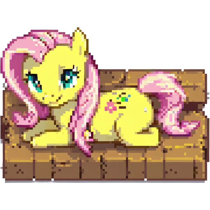 Fluttershy lying down and smiling pixel art style emoji