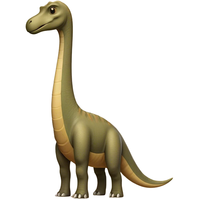 Cinematic Noble Brachiosaurus Portrait Emoji, Poised and majestic, with a towering, elongated neck stretching gracefully from a robust, column-like body, a small, gentle head with curious eyes, and subtle, textured skin in earthy tones, Simplified yet sharply defined features, highly detailed, glowing with a soft, golden radiance, high shine, intelligent and serene, stylized with an air of prehistoric grandeur, focused and calm, soft glowing outline, capturing the essence of a watchful and confident Brachiosaurus that appears ready to gracefully emerge from the screen with effortless power! emoji