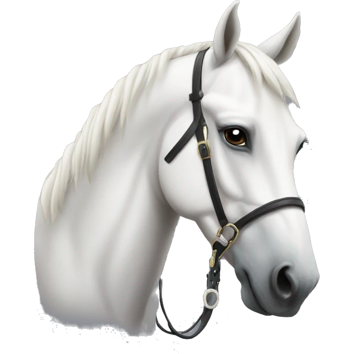 White horse looking to the side with Tack on emoji