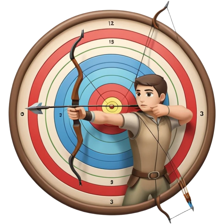 An archer drawing a bow and aiming an arrow at a target, with perfect focus and precision. The target is visible in the background, featuring concentric rings. The scene captures the concentration and skill involved in archery, emphasizing the elegance and accuracy of the sport. emoji