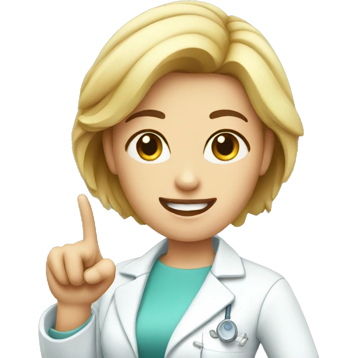 Dentist pointing her finger at the front emoji