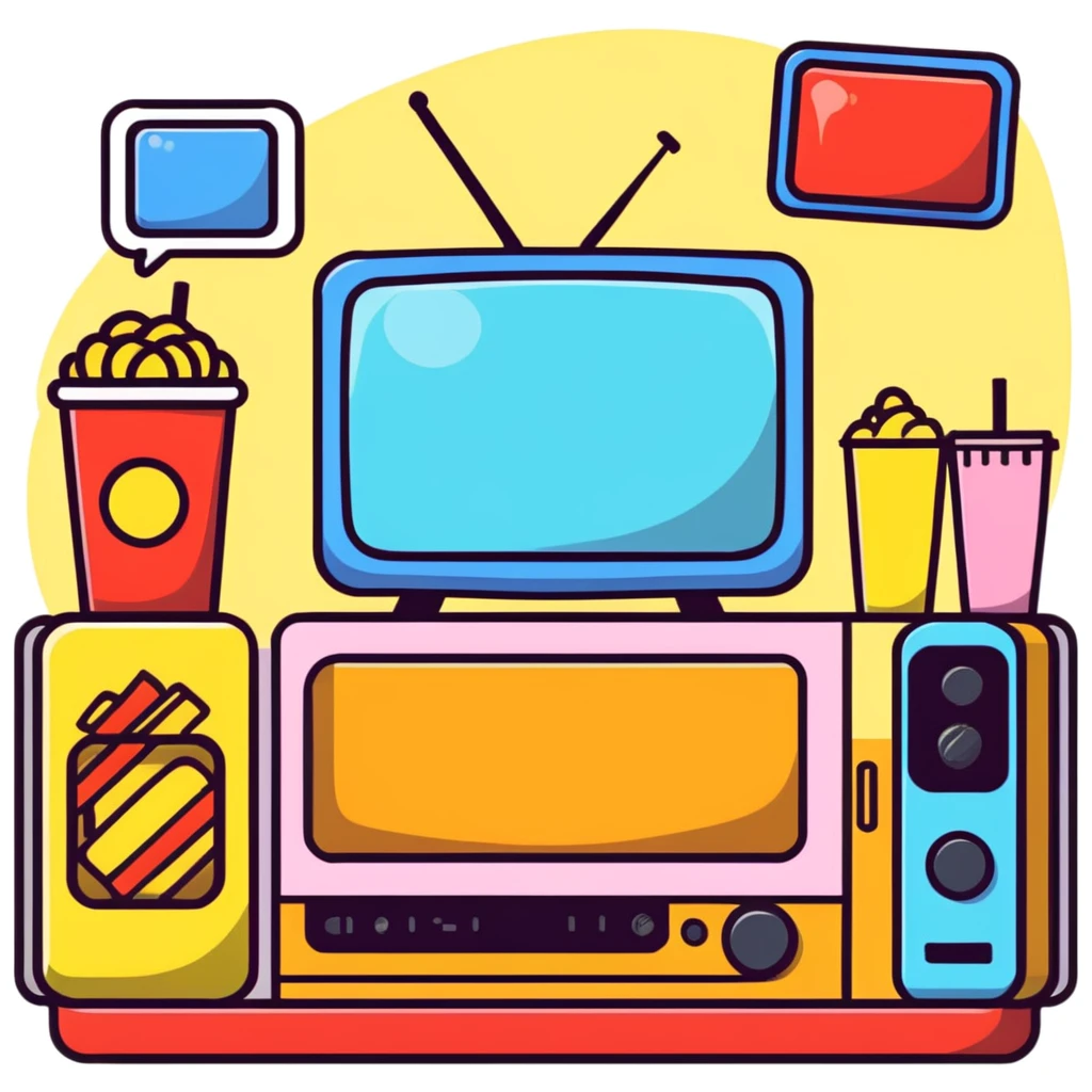 TV party with multiple characters, snacks, and decorations emoji