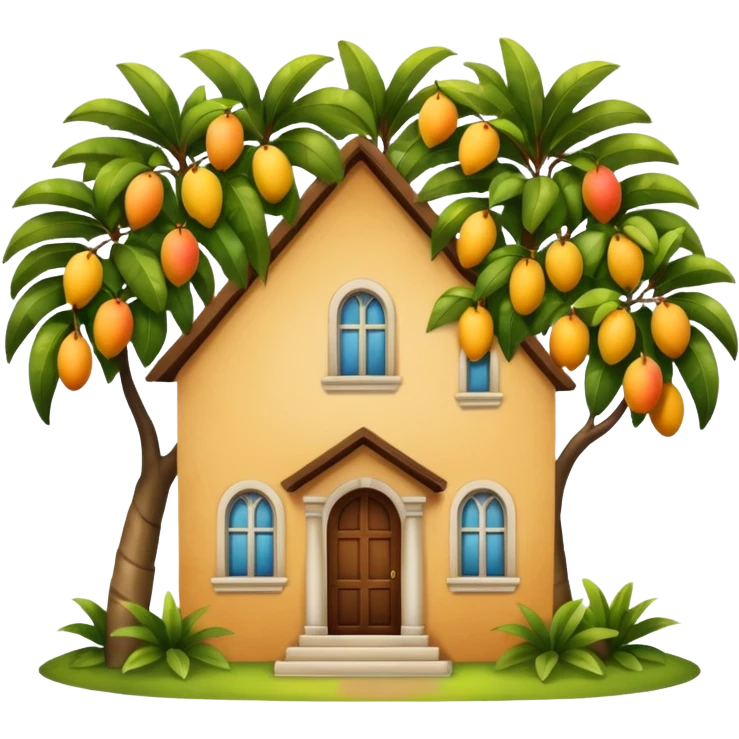 A light brown house from a barrio with a mango tree emoji