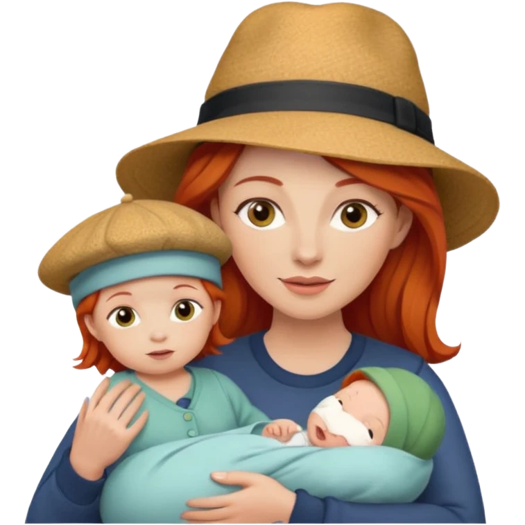 red haired Mother with Hats with her baby emoji