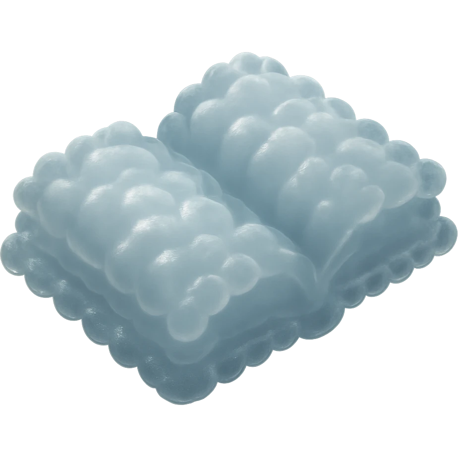 top view of a thick open book made entirely of small, very bright white fluffy convex clouds, matte glass style emoji