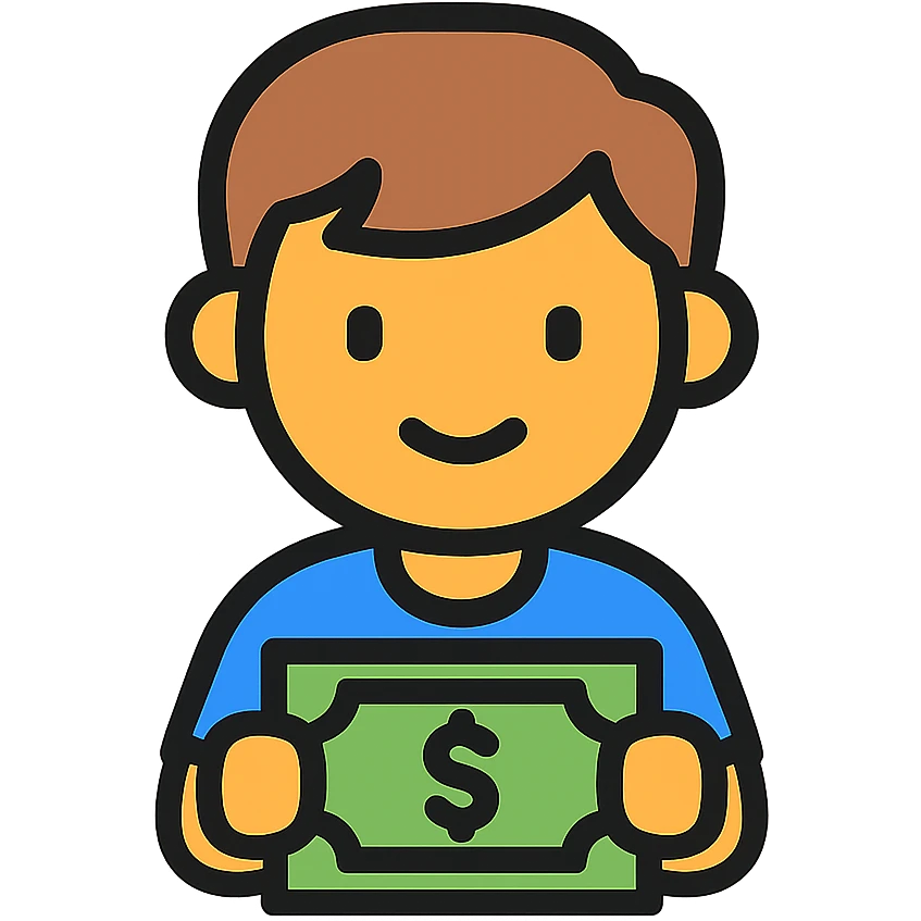 a boy holding money emoji