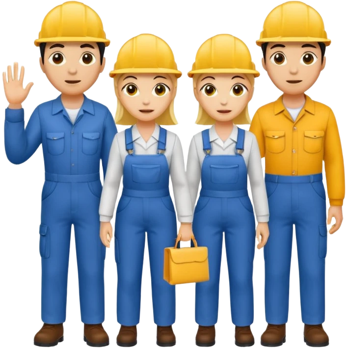 4 people, two man and two women,yellow skin, work style emoji