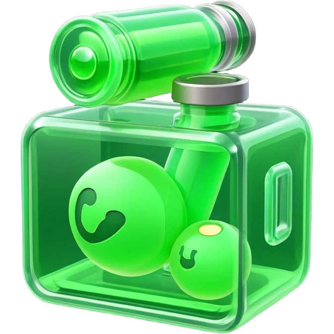 Clash of Clans aesthetic: Cinematic Playful Sci-fi green health pack Emoji, rendered in a 3D vector-style similar to standard emojis with minimal shading and bold, simplified shapes. A compact, futuristic vial with a glowing neon liquid and sleek contours, softly glowing with a healing cosmic charm. Simplified yet unmistakably iconic, highly detailed and consistent, glowing with a soft radiant glow and high shine. Stylized with a touch of futuristic alchemy and a soft glowing outline, capturing the essence of a vital energy elixir with a playful, interstellar spirit! emoji