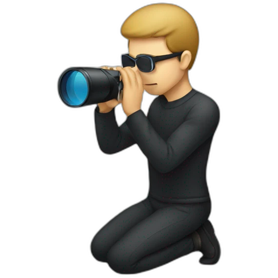 person crouching using a spy glass emoji