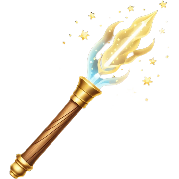 Wand – Wooden stick with glowing tip, sparkles of magic around it emoji
