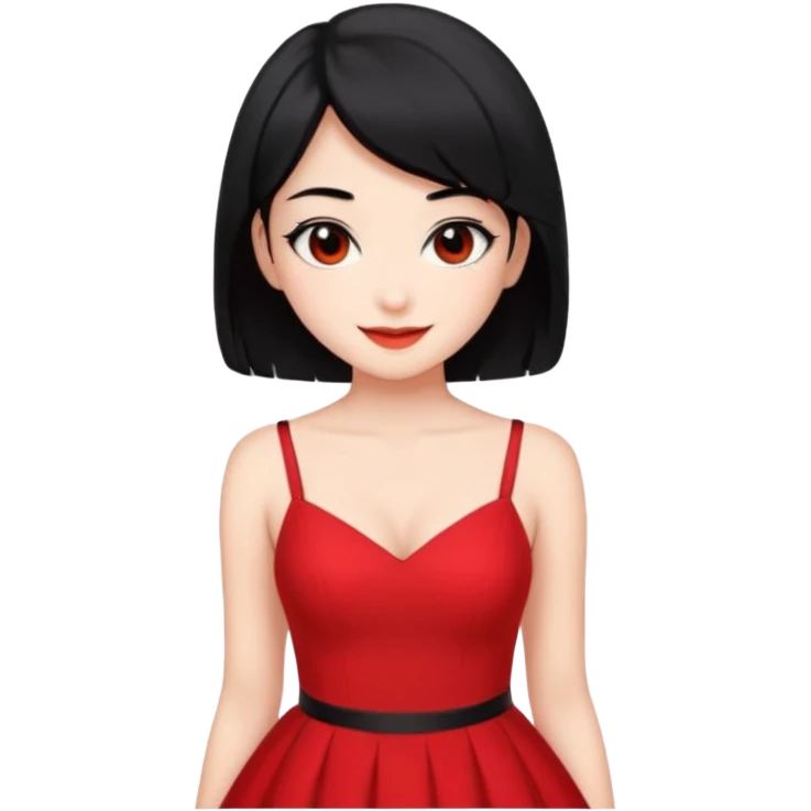Chica Otaku con delineado con vestido rojo escotado en la espalda y pelo semi corto negro súper sexy emoji