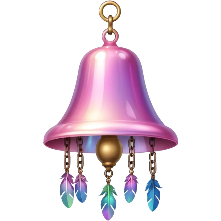 PInk iridescent Bell with chained hanging crystals LAMP with feathers emoji