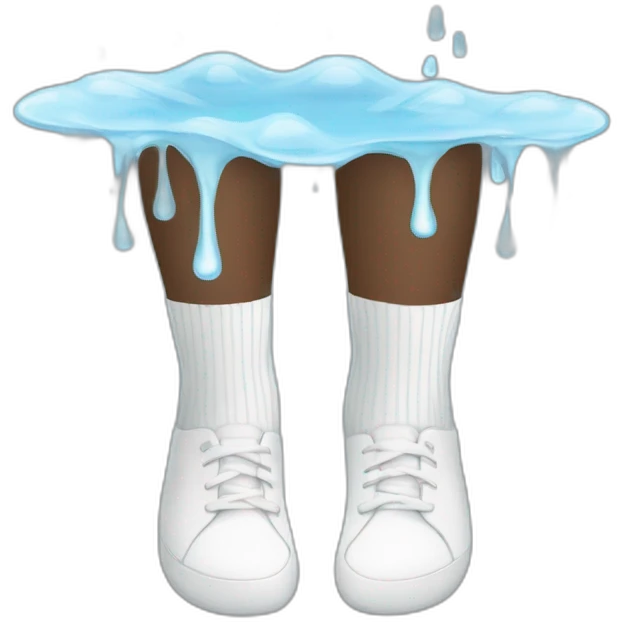 Two feet wearing white socks Soaking water with rain emoji