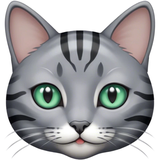 gray cat with black stripes, white paws, blue-green eyes emoji