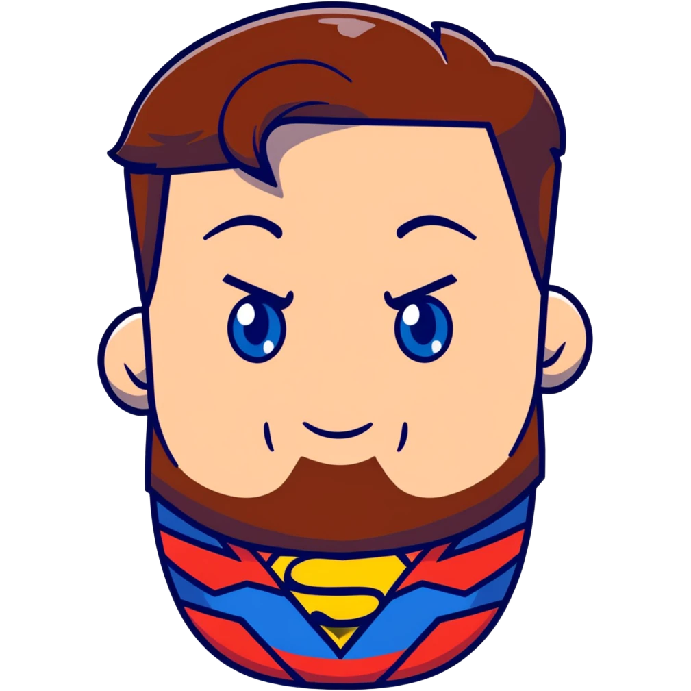 Adult male superman-blue eyes-redish brownish hair-trimmed facial hair emoji