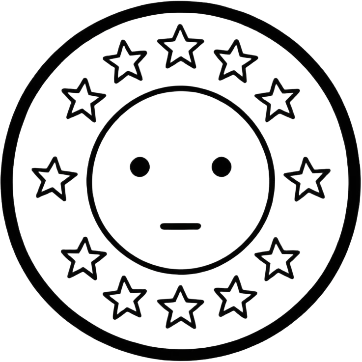 Can u make a emoji with 15 stars in a circle no face no nothin just lines and nothing in the middle and the stars have nothing it in too just lines black and white emoji