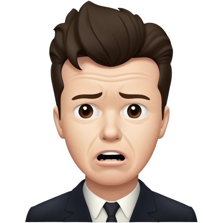 Rick Astley having a worried face but with front teeth out and the picture is from the era of the beginning of cameras(1826)-the 1940s emoji