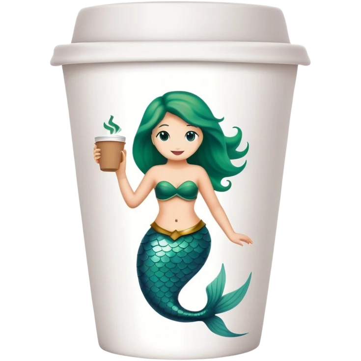 Starbucks coffee cup with green mermaid logo emoji