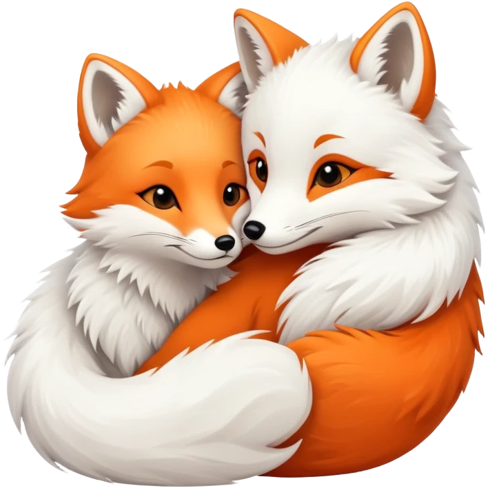 An orange fox cuddling an arctic white fox emoji