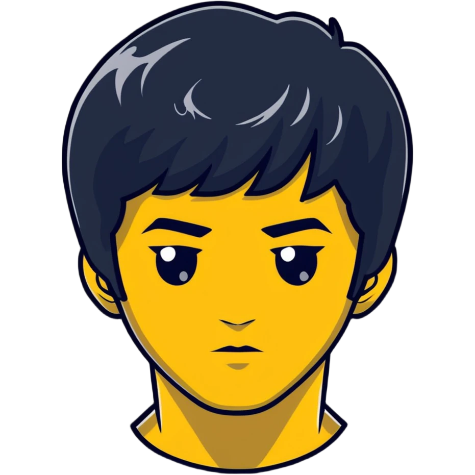 Bruce Lee with realistic facial structure and accurate head shape, chest up portrait emoji