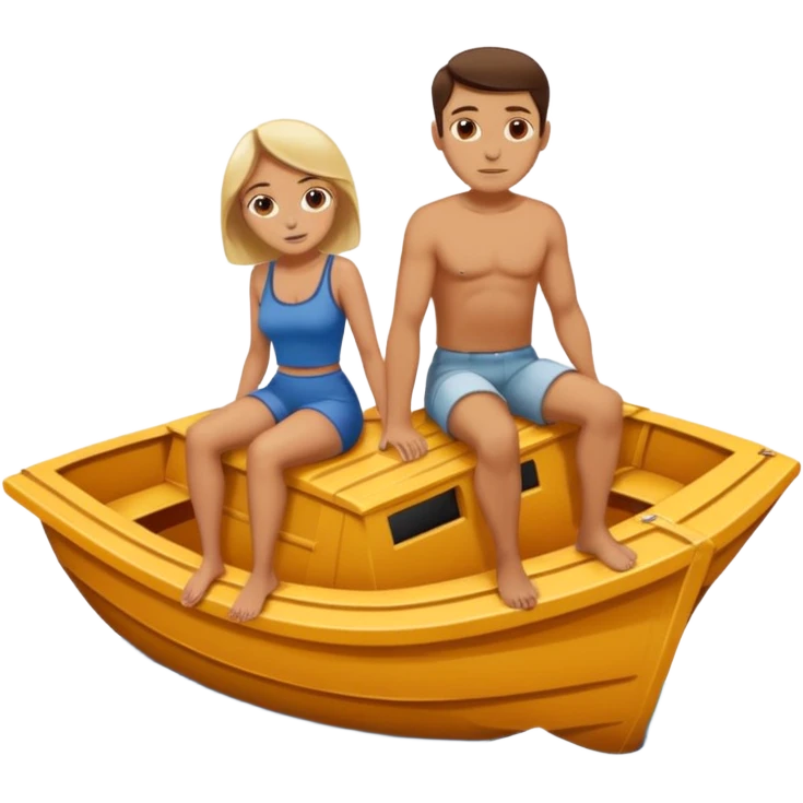 a boat sinking, upside down, with 2 people sitting on top trying to stay afloat. emoji