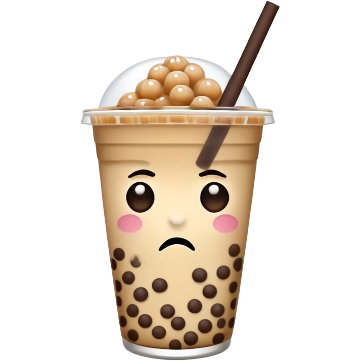 A boba tea with a sad face that is crying tears emoji