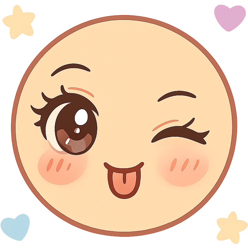sexy manga style emoji with large shiny anime eyes, emphasized eyelashes, playful or seductive facial expression (e.g., winking, tongue out, or cute smile), red cheeks, glossy lips, delicate shading, pastel accents, soft shading, HD, 512x512 pixels, transparent or solid color background, kawaii with light fanservice emoji
