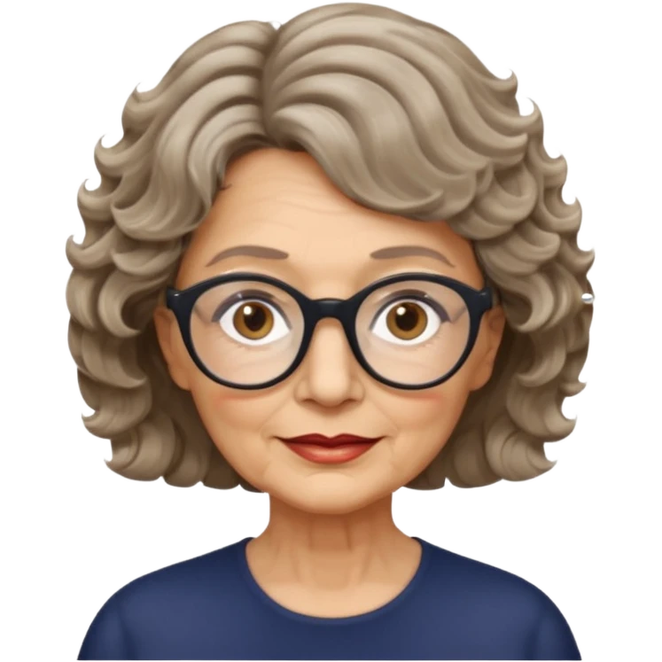 woman 70 years old, short dark blonde weavy hair, brown eyes and round dark glasses emoji