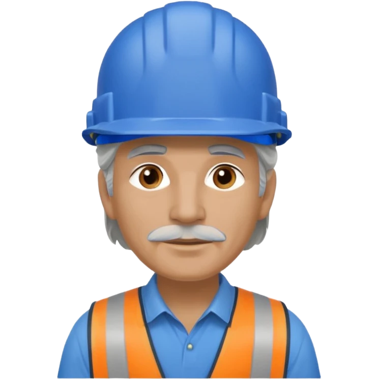 blue helmet old, long hair construction worker with earrings man emoji
