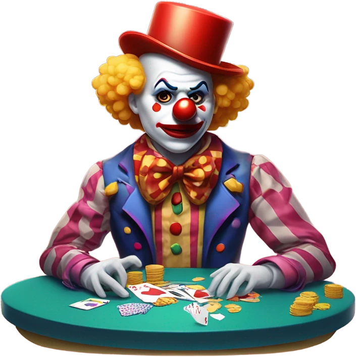 Sad cute clown loses money at casino blackjack with date emoji