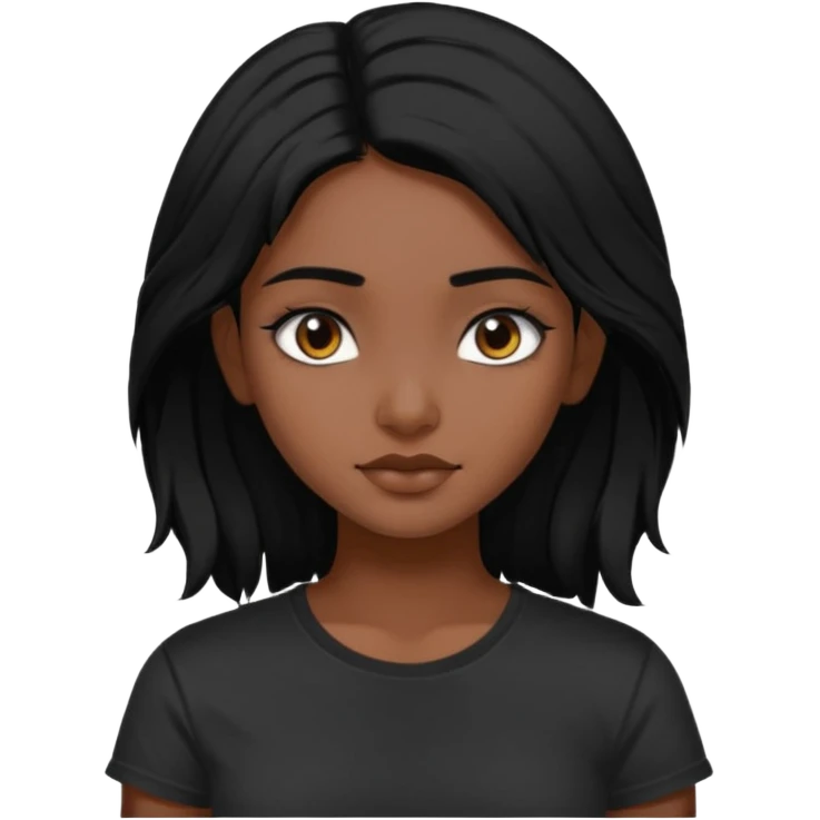 a pretty dark  indian bratz girl with messy dark black hair, wearing a black tee. emoji