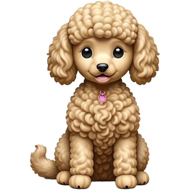 cinematic-[poodle]-realistic-full-body-sitting-emoji,-tail-resting-loosely-beside-its-paws,-head-tilted-dramatically, -curly-[cream]-fur,-simplified-yet-realistic-focused-features,-highly-detailed,-glowing-with-an-almost-sarcastic-glow emoji