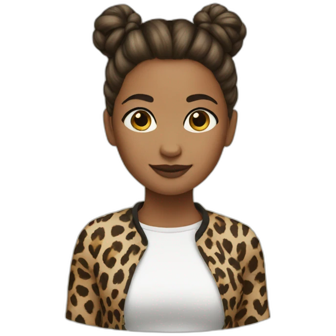 Girl with hair in a bun and a leopard emoji