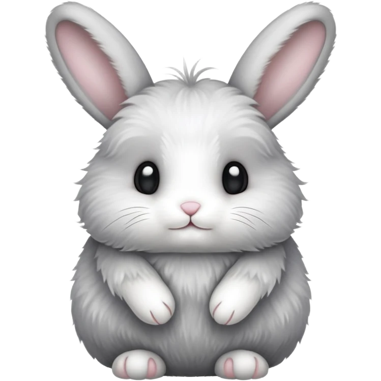 A grey and white fluffy minilop bunny emoji