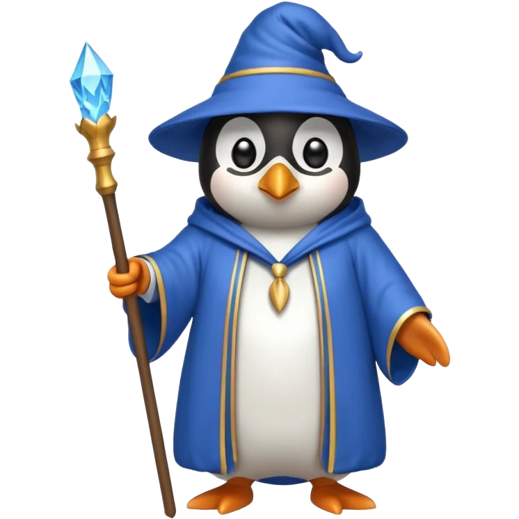 penguin wizard wearing a blue robe emoji