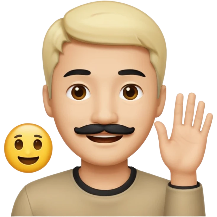 Asian man with a black mustache and short blond hair, emoji style, smiling emoji