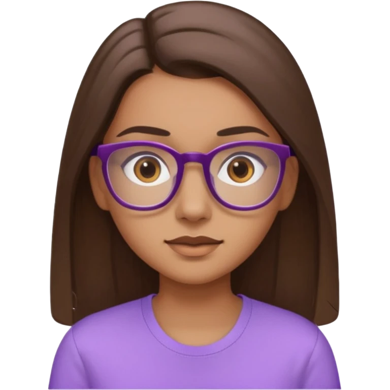 Imagine a pretty girl with slightly light brown skin with big brown eyes and glasses. She has straight long brown hair in a slick back and is wearing a light purple shirt emoji