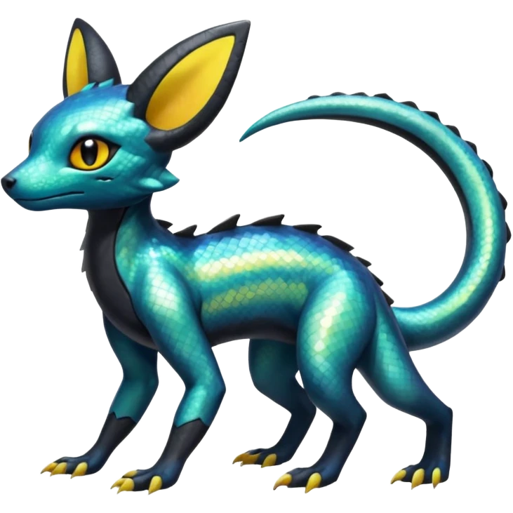  Scaley Shiny White Iridescent Colorful Exotic Salandit-Umbreon-Fakémon-hybrid-creature (full body)  emoji